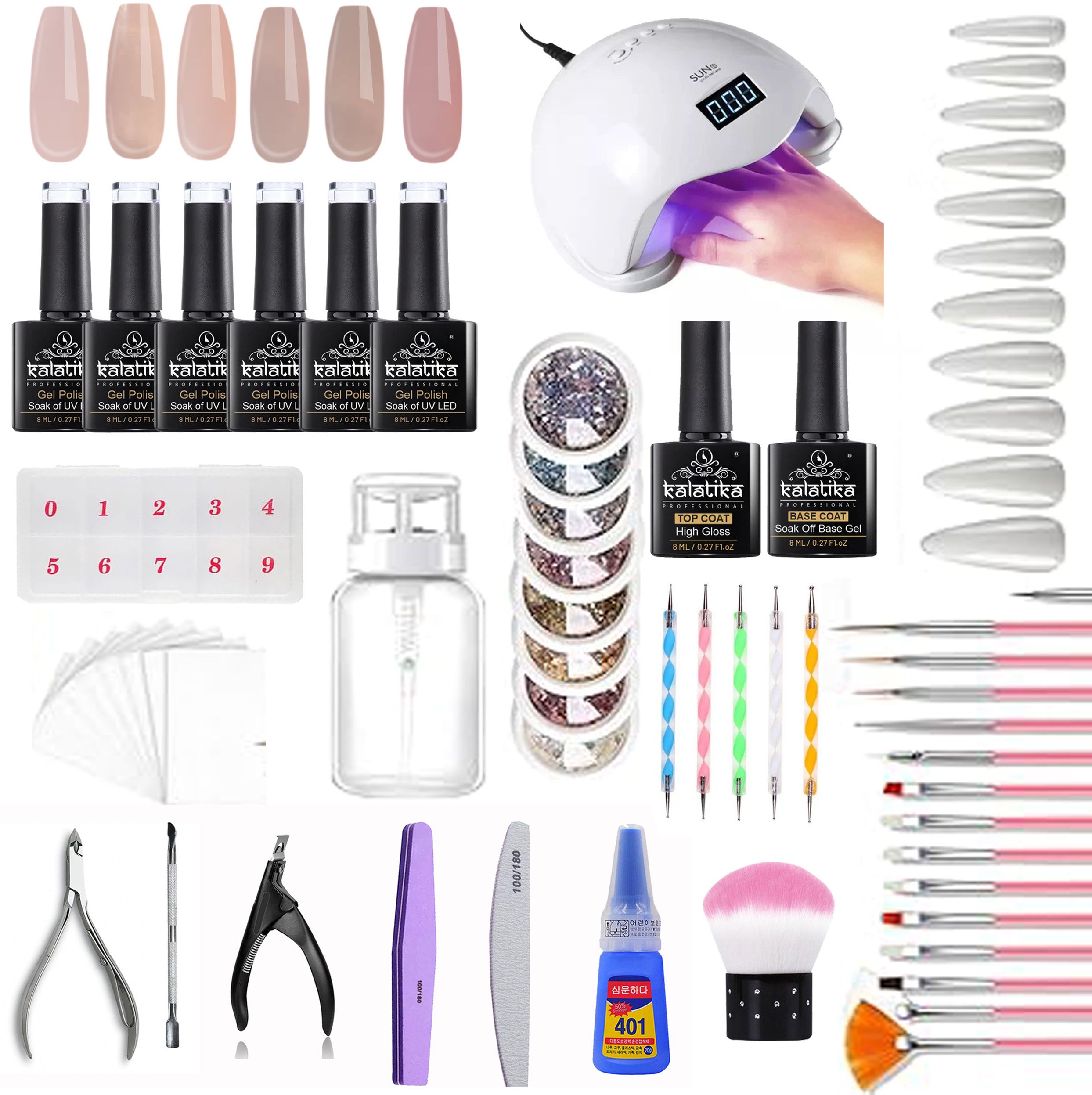Professional Nail Extension Kit – 6 Shades Gel Polish (8ml) Nail Art Kit for Women with Tools, Mylar & Crystal Stones-image-49