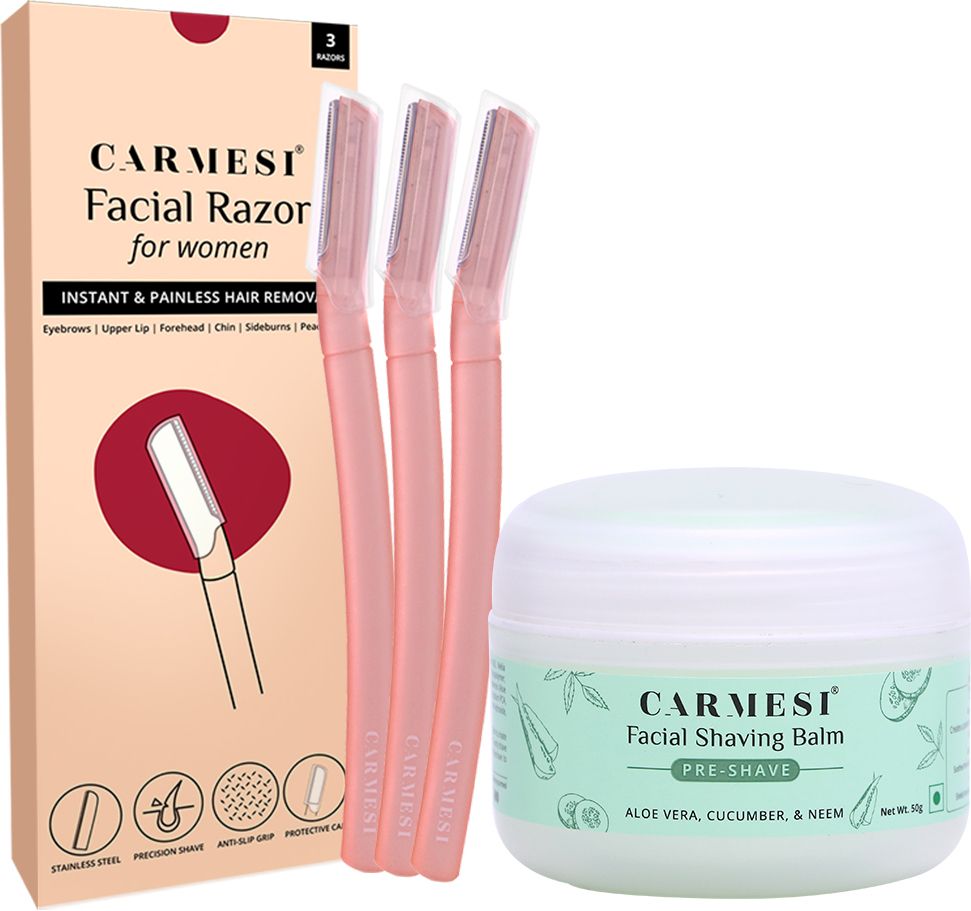 Combo Kit- 3 Facial Razors & 2-in-1 Pre Shave Facial Shaving Balm (50g)