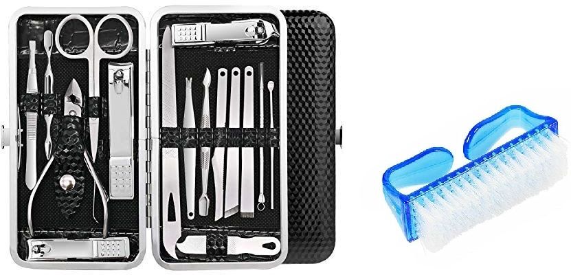 16-in-1 Black Leather Manicure Kit & Nail Scrub Brush Combo | Premium Grooming & Nail Care Set for Men & Women-image-38