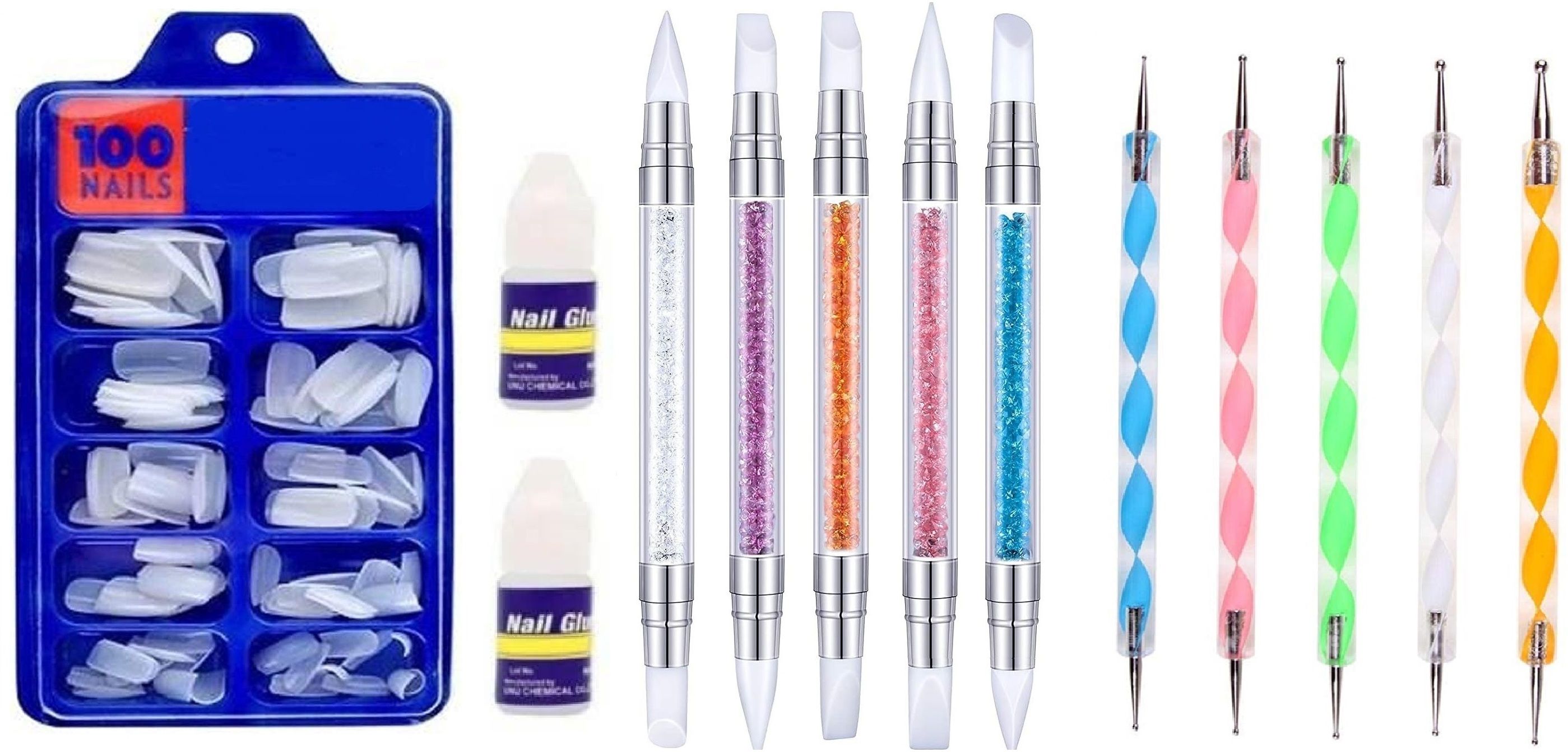 Artificial Nails 100 pcs with Glue, Dual Ended Nail Dotting Tools & Precision Dual Ended Acrylic Nail Brush Pen, Salon-Quality-image-15