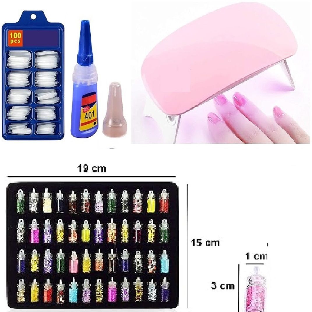 Sunmini Nail Dryer LED Lamp With 48 Bottles/Set 3D Nail Art kit & Nail Art Super Glue, Artificial Nails