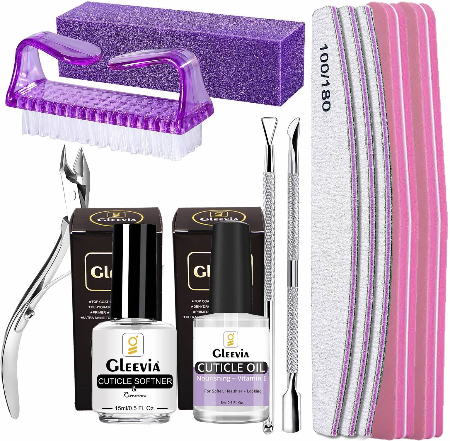 gleevia Nail Cuticle Remover Kit Combo Pack of Filer & Buffers, Nipper, Peelar & Pusher, Cuticle Oil & Softener for Nail Care-picture-10