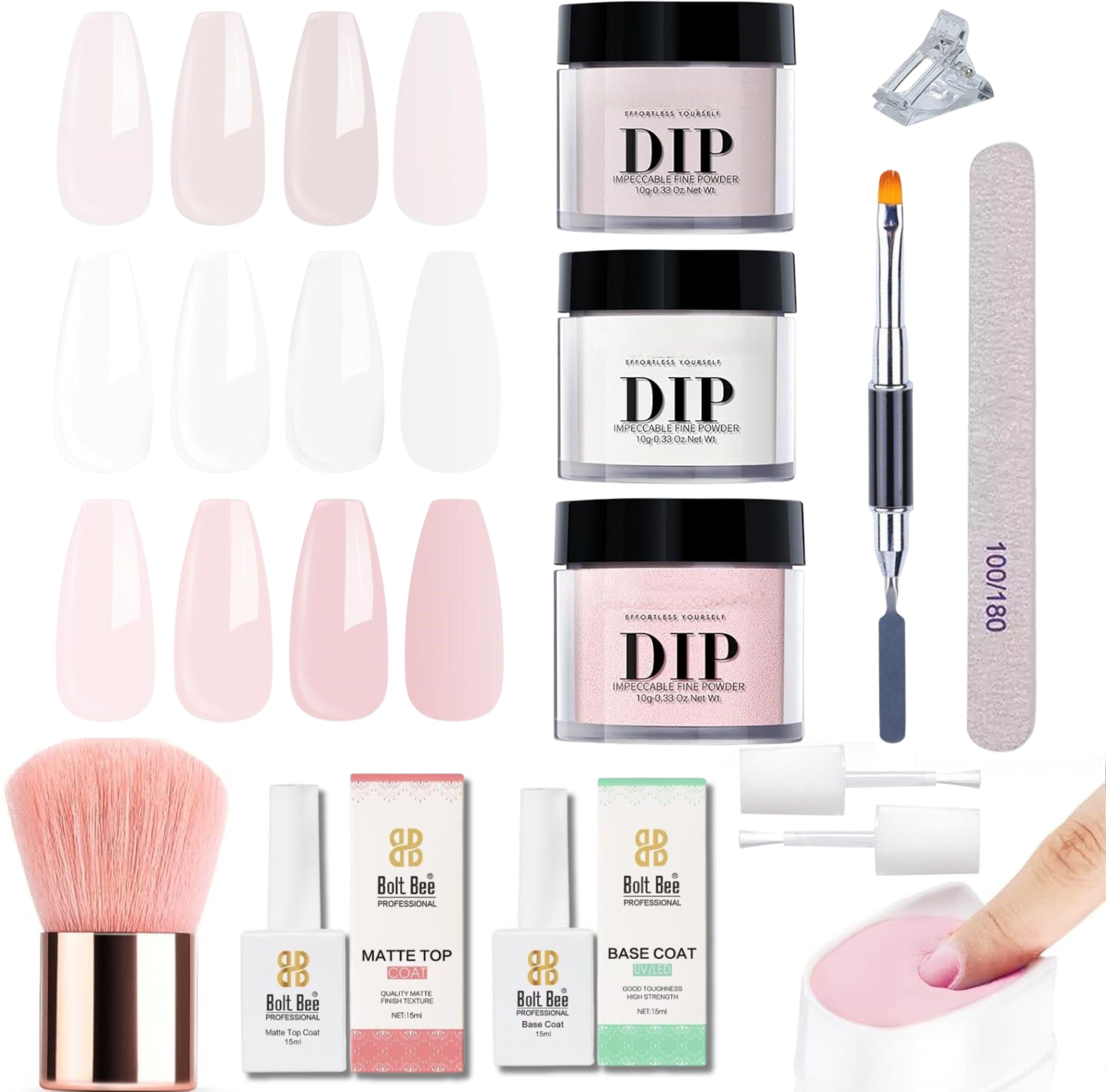 Dipping Powder Set All Season, French Nail Art Base Top Coat Activator