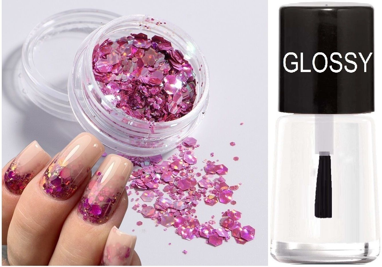 thtc NAIL SHINY GEL POLISH WITH PINK CHUNKY GLITTER-picture-18