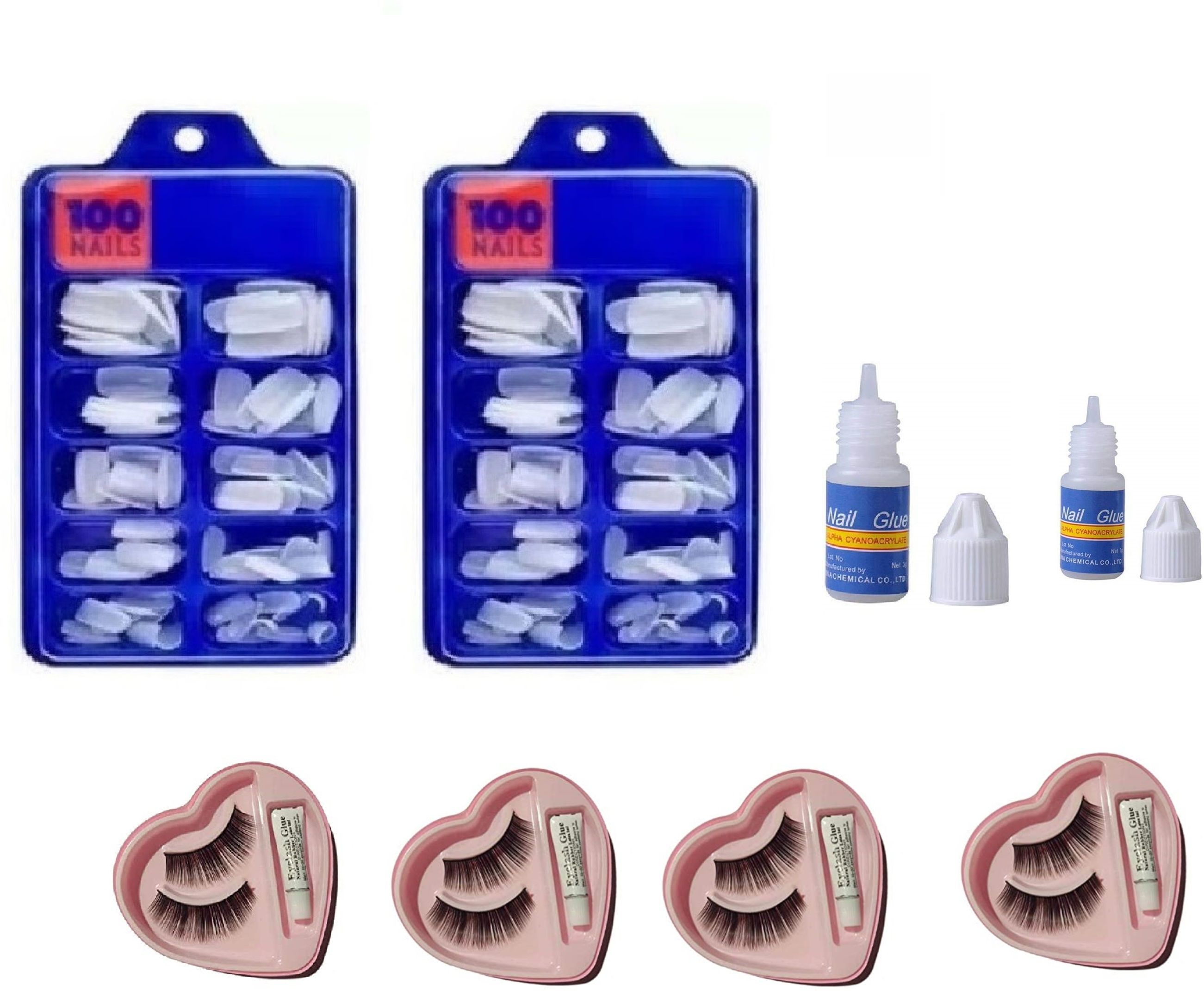 200-Piece Artificial Nails Set with 2 Nail Glue & 4 Pieces eyelashes with glue