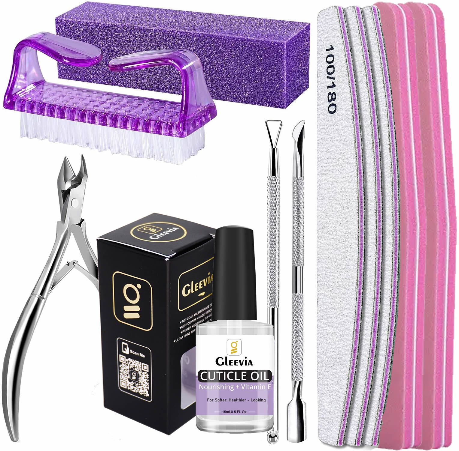 Nail Cuticle Remover Kit with Nail File & Buffer, Buffer Block, Cuticle Nipper, Peelar & Pusher, Cuticle Oil for Nail Care Combo-image-37