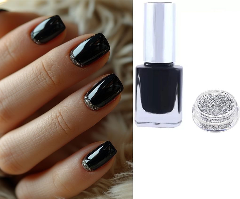 afaraxia Glossy Black Liquid Nail paint sliver glitter-picture-26