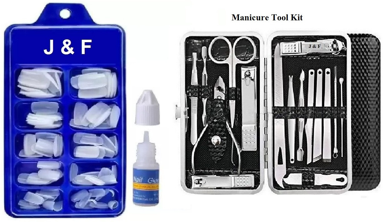 j & f Artificial Empress Curve Nails With Glue & 16 in 1 Manicure Tool Kit image 1