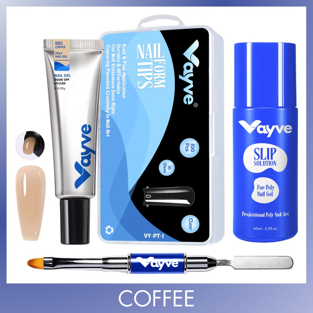 Polygel Nail Extension Kit Coffee 30g 100 Nail Tips Slip Solution 60ml Brush Spatula for DIY Salon UV LED Nail Art Combo Set Pro-image-2