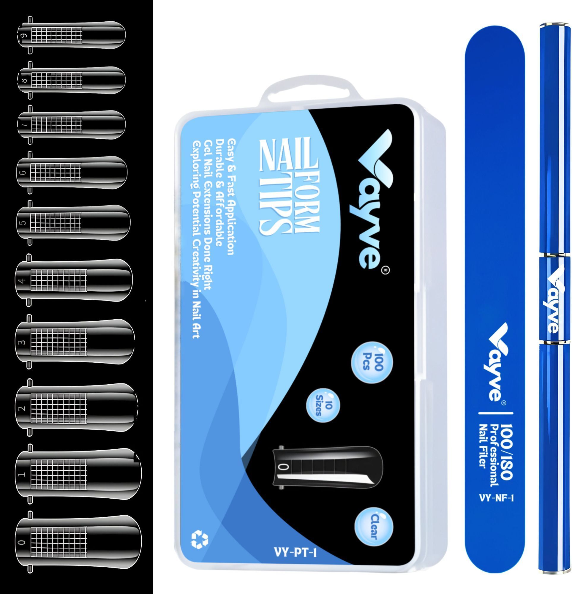 Polygel Nail Extension Kit - Dual Forms Nail Tips, Brush-Spatula & Nail File Set