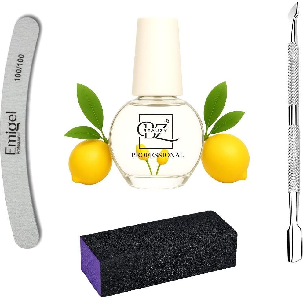Lemon Cuticle Oil Nail Care Kit with Buffer Block, Nail File & Cuticle Pusher-image-48