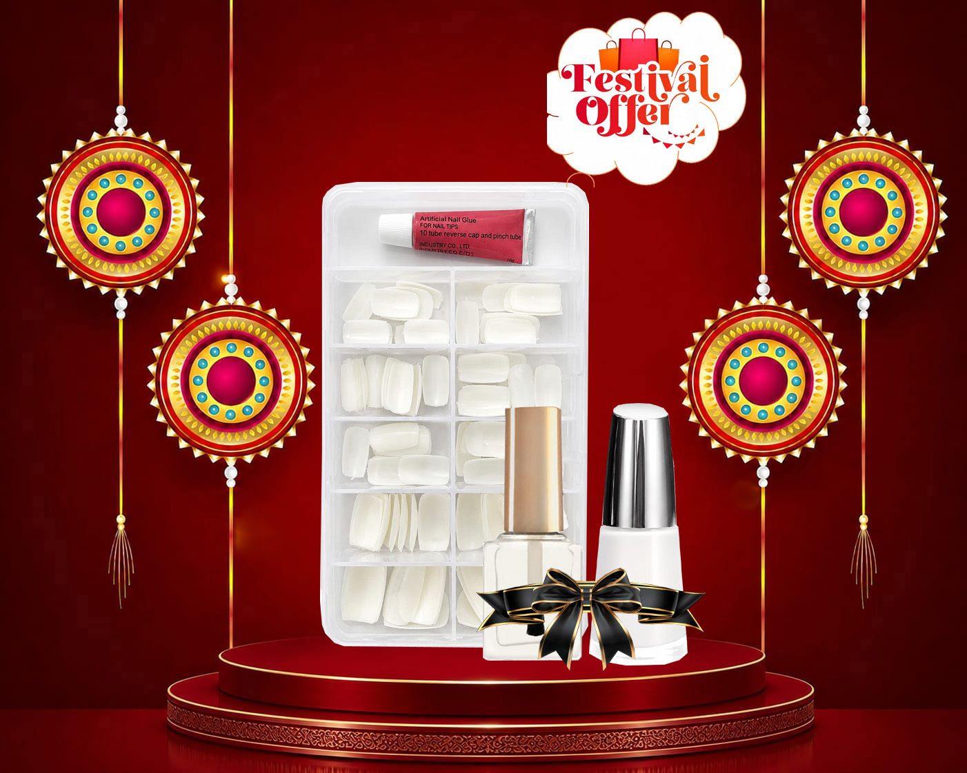 Nail Makeup Combo Set of 4 Items, Shining Nail Paint, And Fake Off White Nail Tips With Glue-image-20