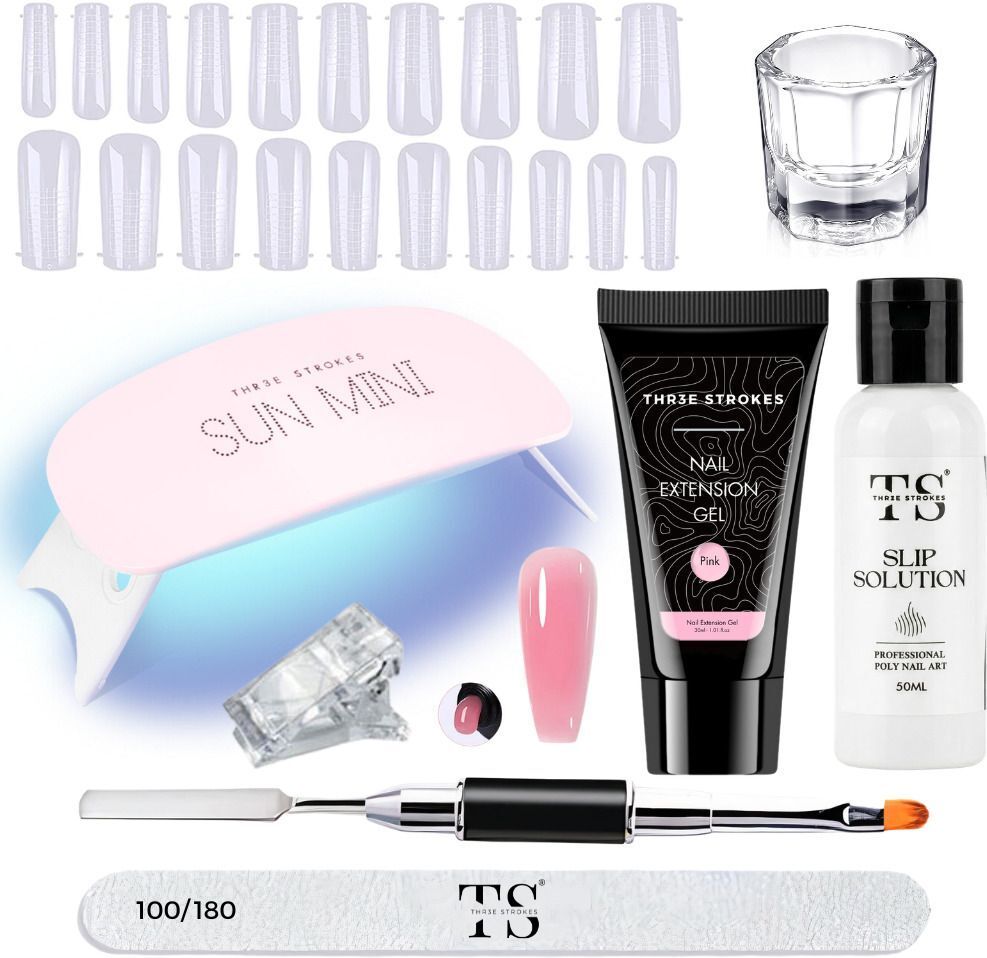 thr3e strokes Nail Art Kit Poly Nail Extension Gel Kit for Builder Gel UV Nail Art Set with UV Mini Lamp, Slip Solution and Dappen Dish Glass-picture-48