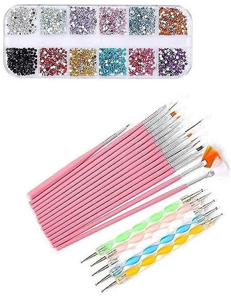 15pcs Nail Brushes, 5pcs Nail Dotting Pens,12 Colors Nail Art Rhinestones Decorations-image-44