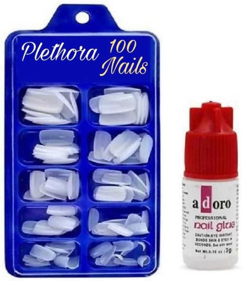 plethora Reusable Acrylic Artificial Nails with Glue White (Pack of 100)-picture-1