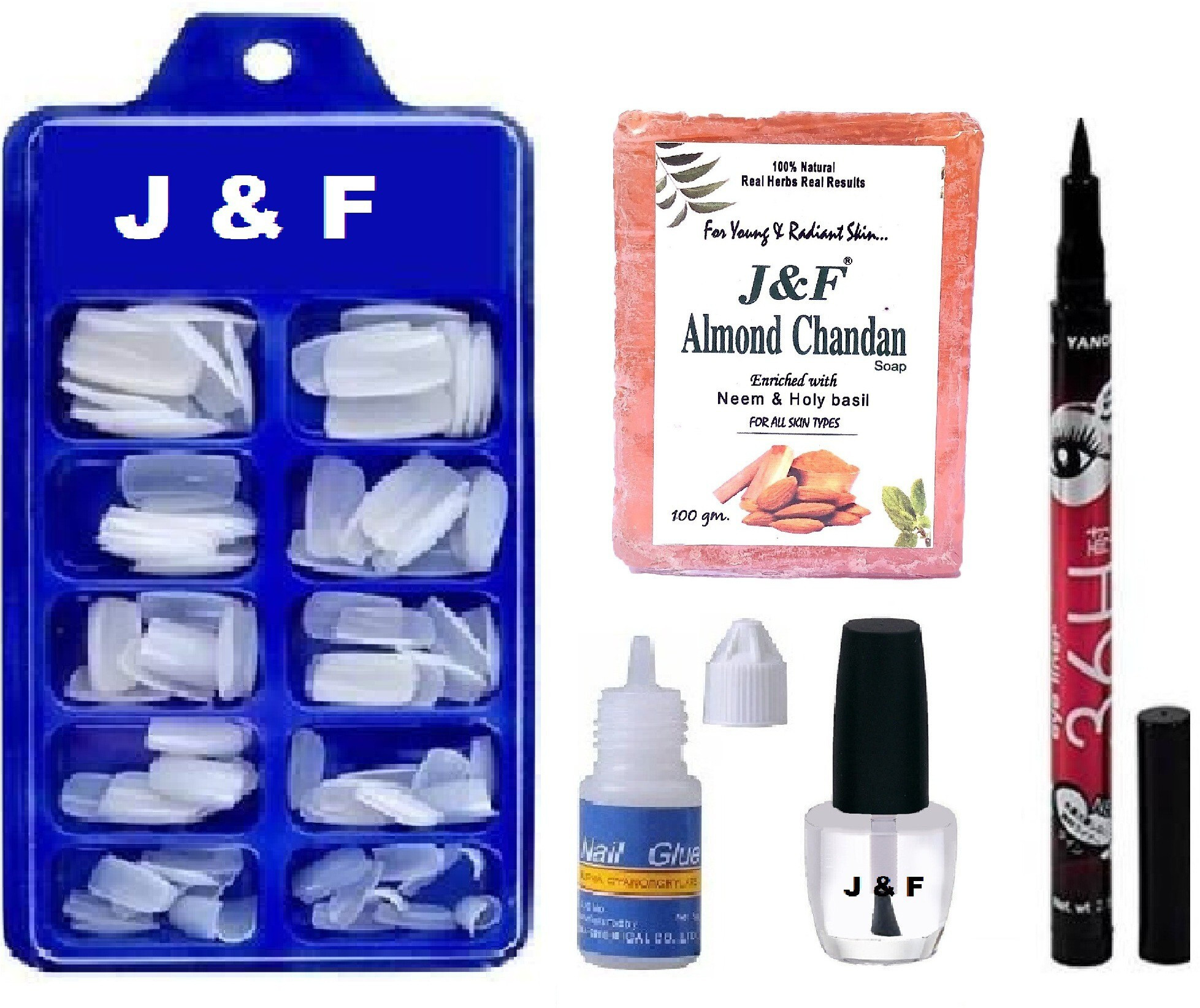 zailie Artificial Nails With Glue & Top Coat Nail Paint , Chandan Soap , 36 Hours Eyeliner image 1