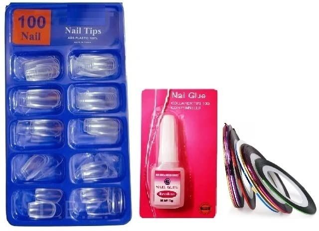 3D Nail Art Kit 100 nails glue and 5 striping tapes-image-3