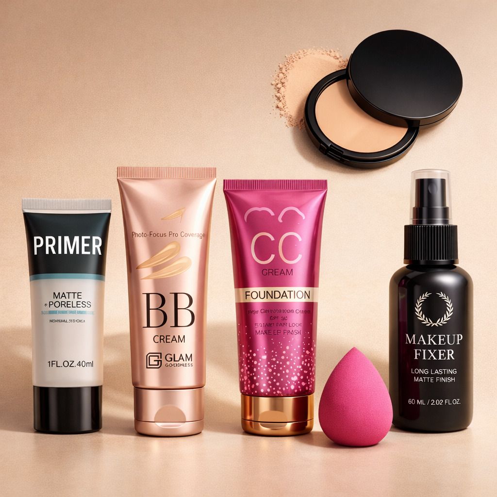 Professional Makeup Combo Kit – Primer + BB Cream + CC Cream + Compact Powder + Makeup Fixer Spray with Sponge-image-28