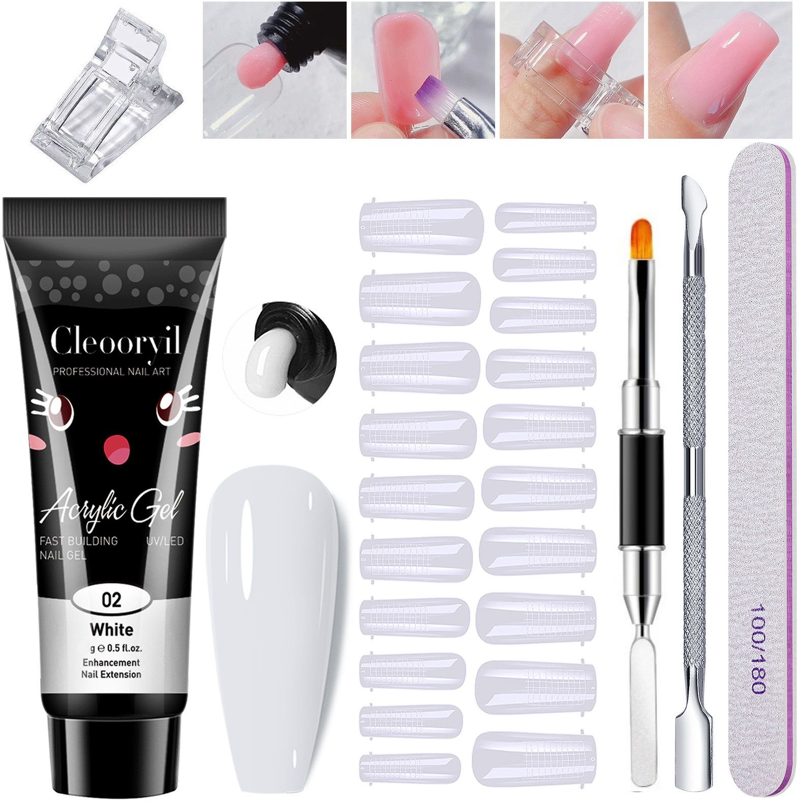 Poly Nail Gel Extension Kit for Builder Gel UV Nail Art Kit, Nail Extension Set (white)