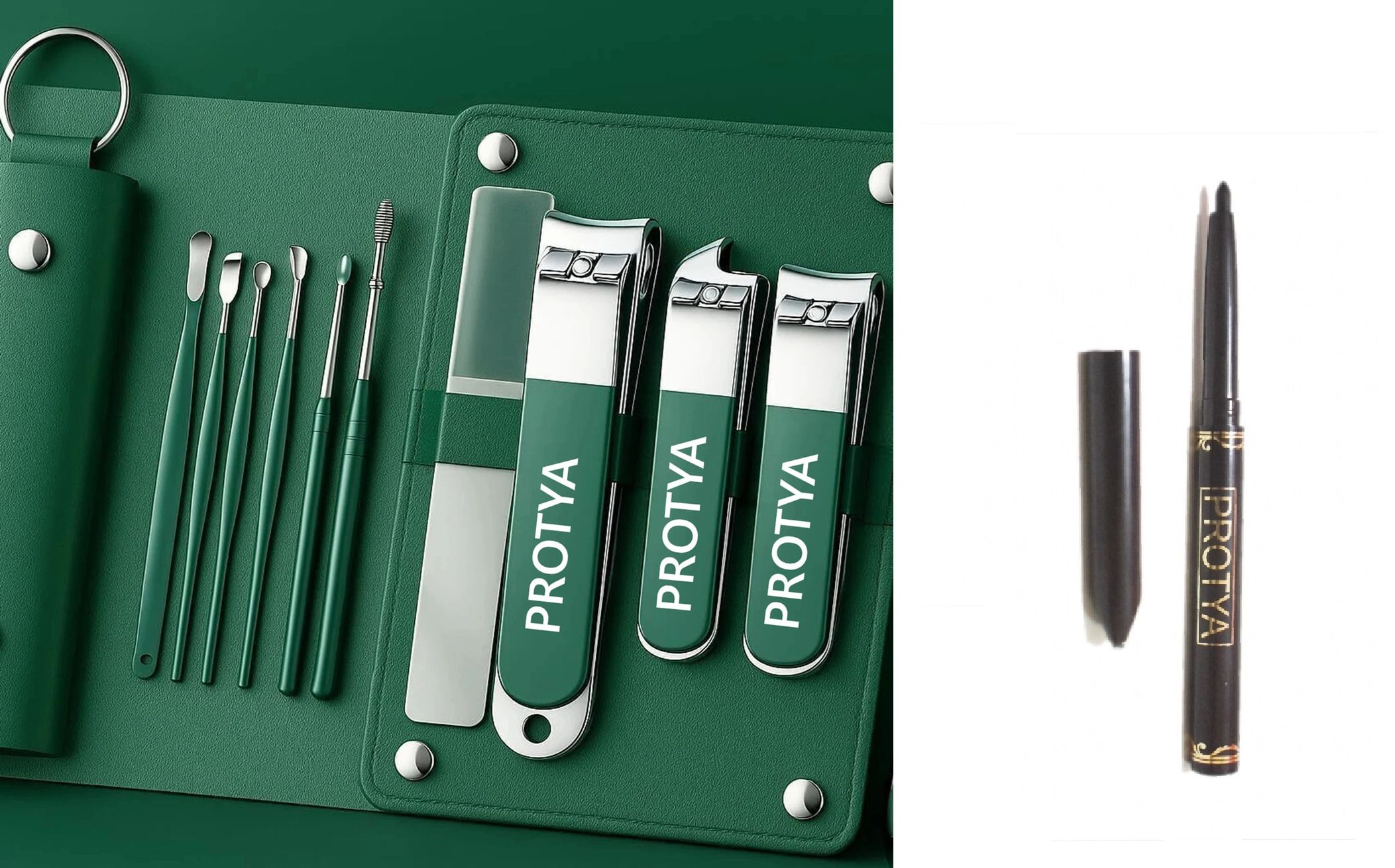 10 in 1 Manicure Set – GREEN – Nail Care Grooming Kit WITH FREE KAJAL (100 g, Set of 1)-image-20