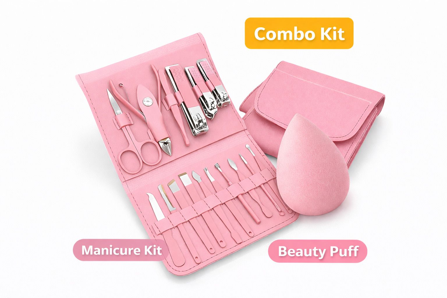 Professional 16 in 1 Nail Care Tools Set with Beauty Blender Puff