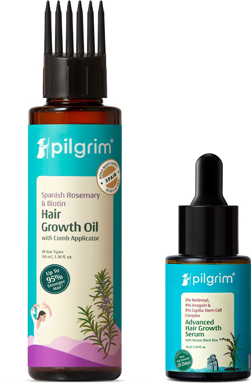 pilgrim Spanish Rosemary & Biotin Hair Oil (100ml) + 3% Redensyl, 4% Anagain Advanced Hair Growth Serum (30ml) | Hair Growth-picture-0