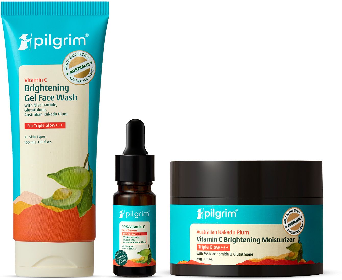 10% Vitamin C Face Serum (10ml) + Vitamin C Gel Face Wash + Australian Kakadu Plum Brightening Glow Face Moisturizer (50g)-image-3