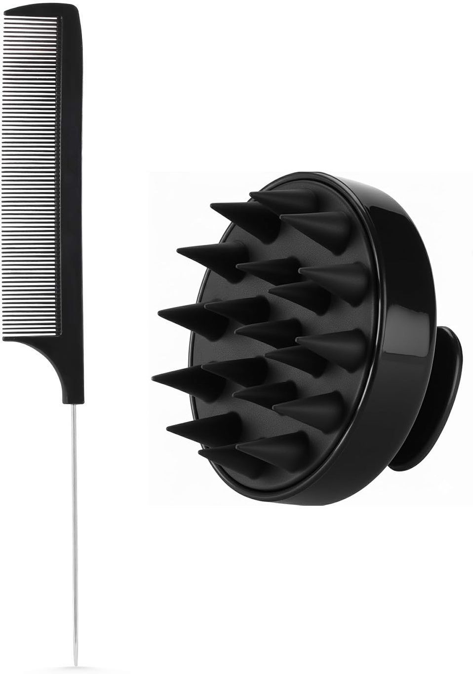 roodiles Silicone Scalp Massager Brush & Tail Comb with Stainless Steel Pin | Hair Sectioning, Styling, Dandruff & Deep Scalp Cleansing-picture-2