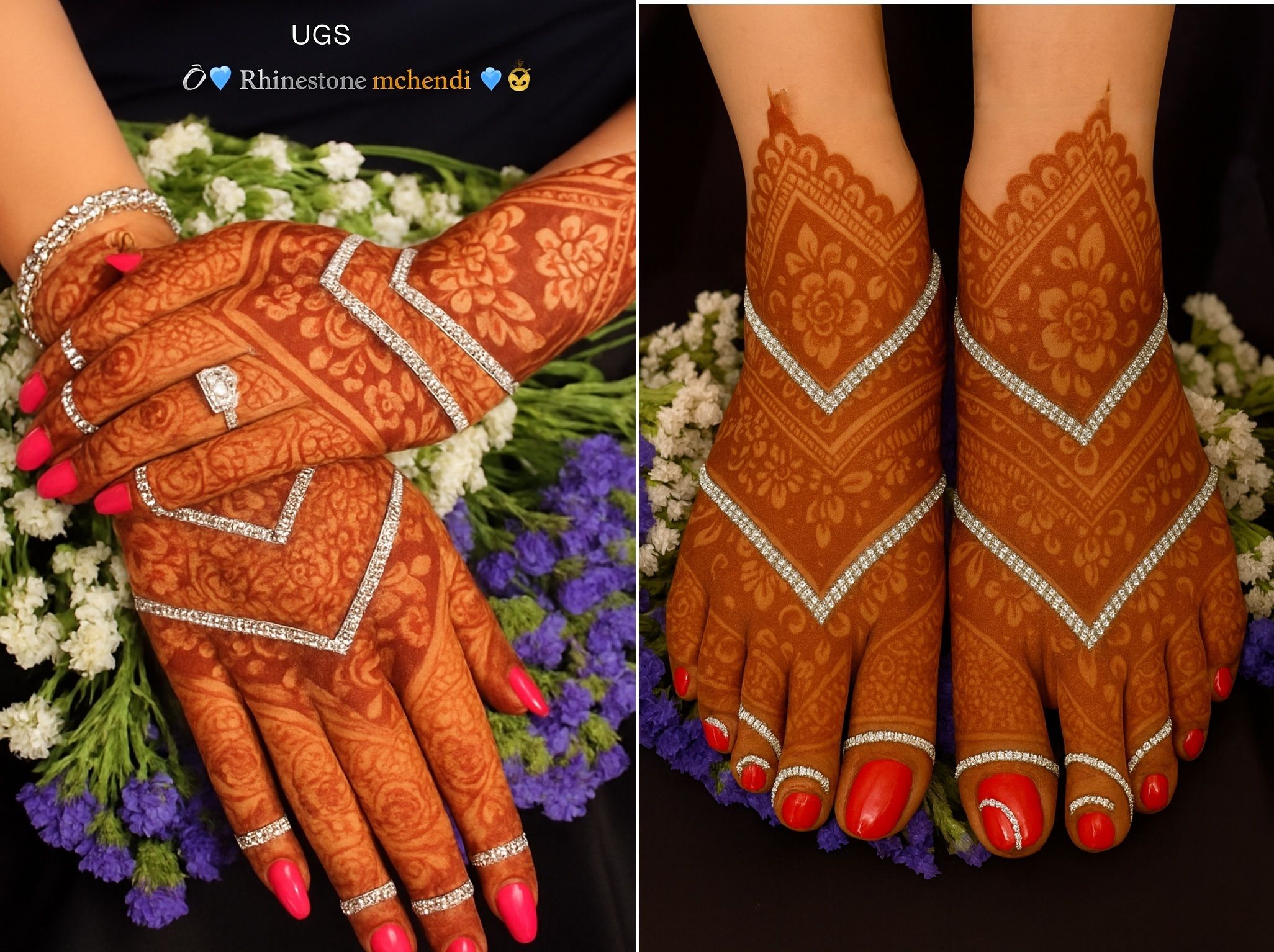 Combo Pack of Premium Mehendi Rhinestone Tape Lines for Hand Feet Decoration/ Nail Art self Adhesive Strips