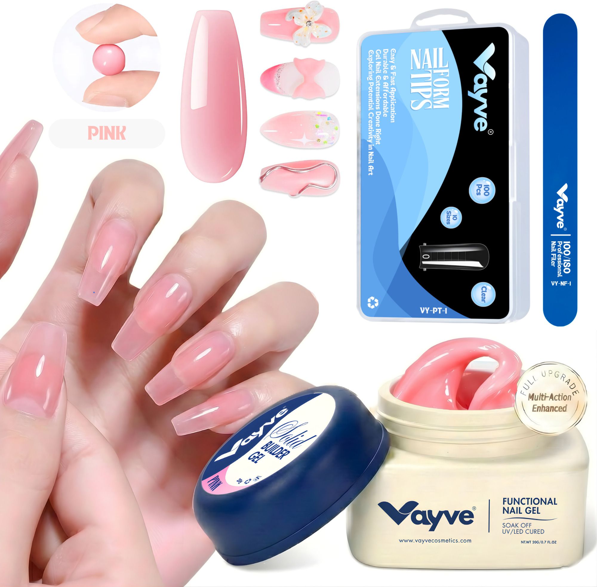 Solid Builder Nail Gel Pink for Nail Extension & Non Sticky 3D Nail Art Sculpting UV LED Curing Nail Glue Gel Kit with Nail Form-image-4