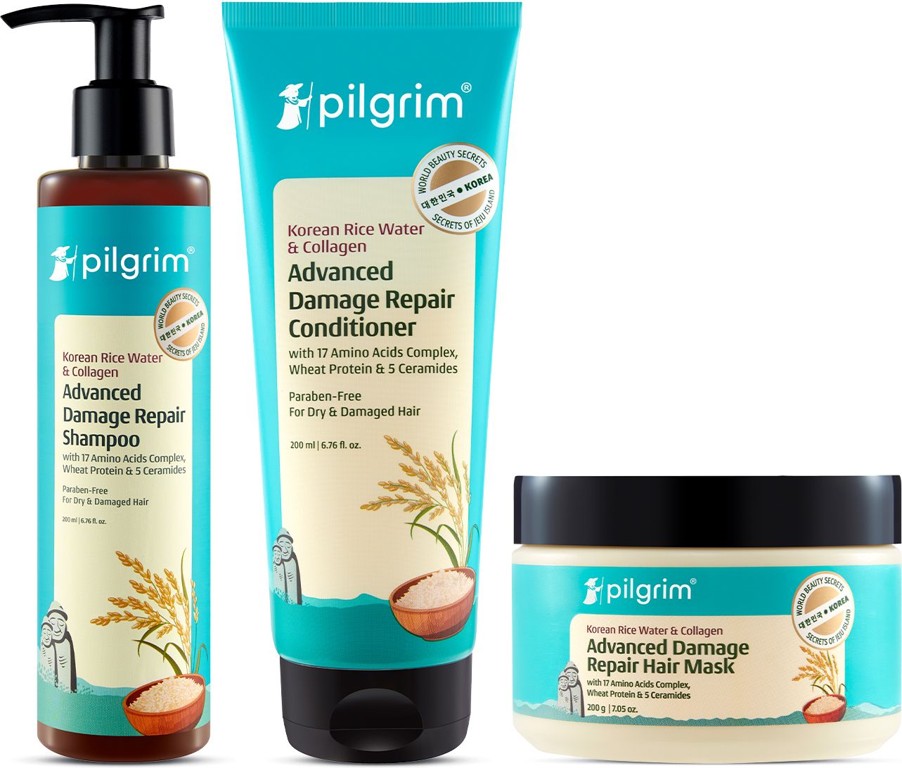 pilgrim Korean Rice Water & Collagen Advanced Damage Repair Shampoo (200ml) + Damage Repair Conditioner (200ml) + Hair Mask (200g)-picture-11