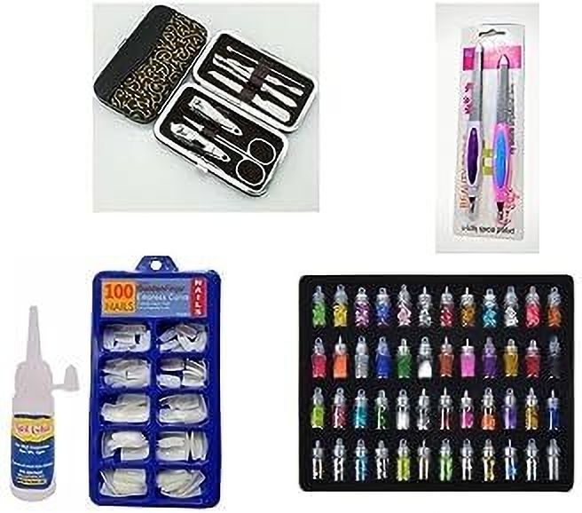 48 Nail Art Glitter Bottle,Sparkling Powder Dust Multicolor Glitter Stones,7 Pcs Manicure ,Artifcial Nails & Glue(MULTI )-image-11