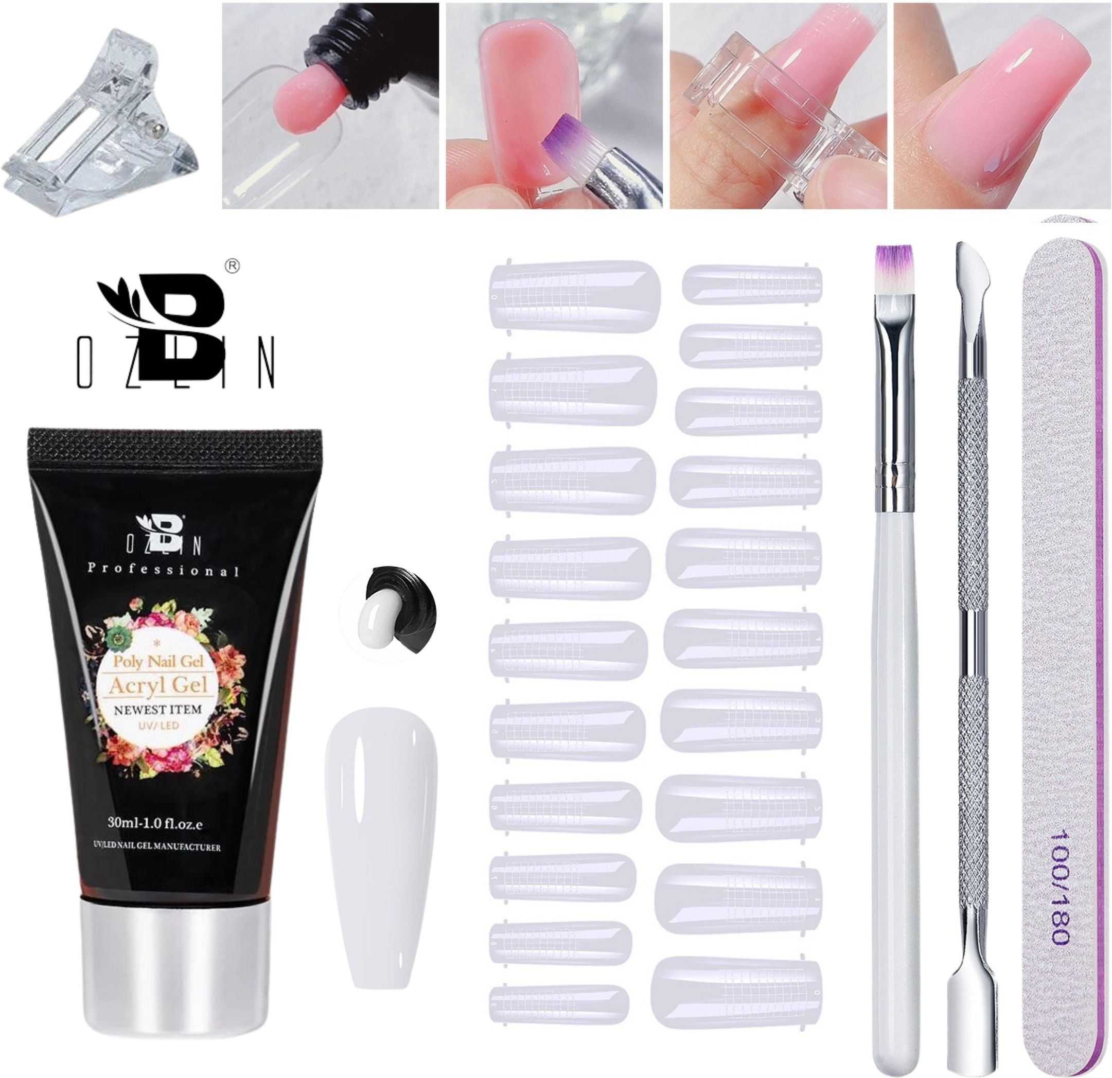 bozlin Premium Poly Gel Nail Extension Combo Kit for Builder Gel (White)-picture-36