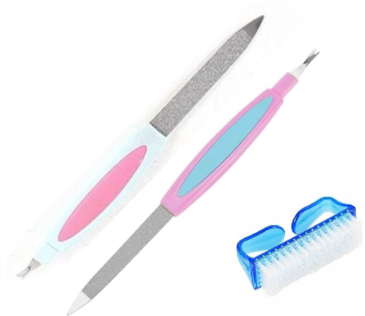 2 Nail Filers & 1 Nail Scrub Brush Combo | Professional Nail Care & Cleaning Set for Smooth, Shiny Nails