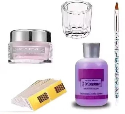 Acrylic Nail Kit Pink Powder Monomer Brush Bowl Forms SetPro-image-34
