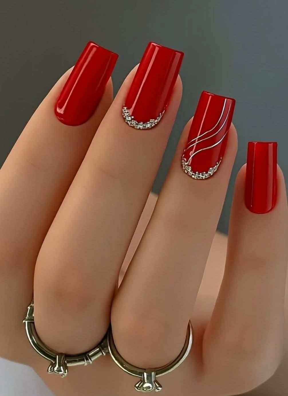 Full Nail Tips with bright red glossy finish nail polish combo kit-image-45