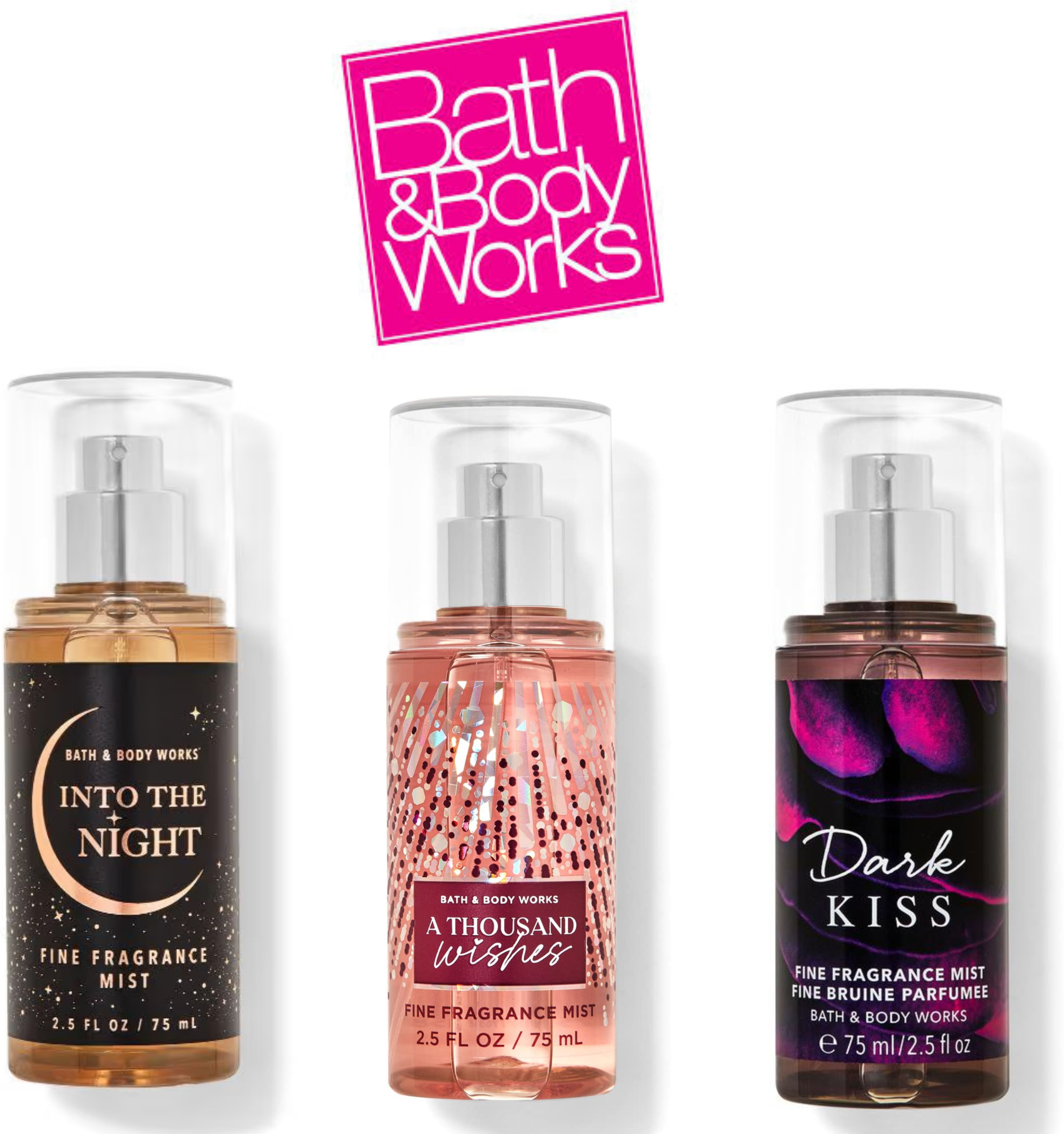bath & body works INTO THE NIGHT THOUSAND WISH AND DARK KISS MINI MIST SET OF 3-picture-15