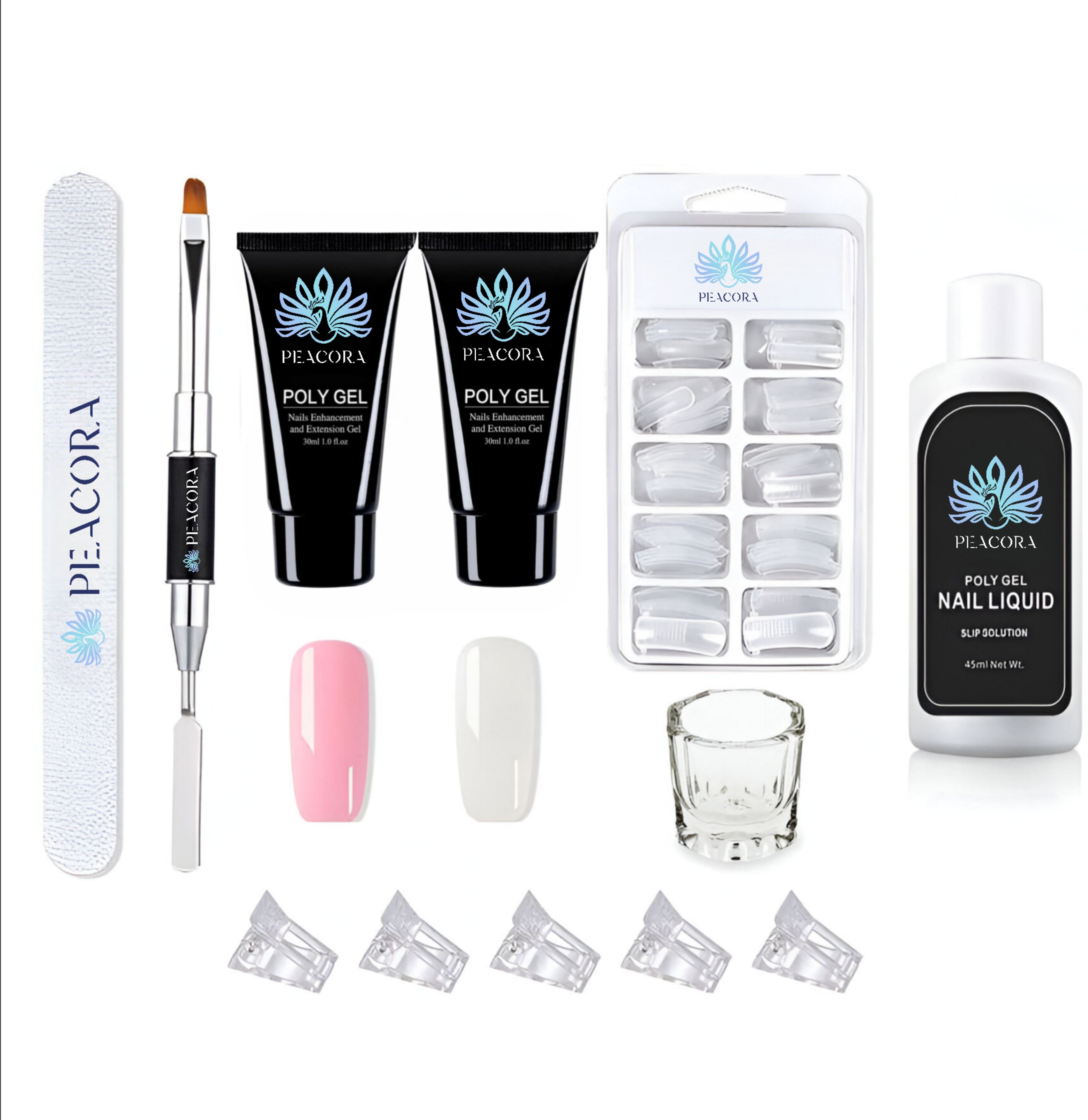 peacora Acrylic Nail Extensions Kit Poly Gel Pink & Clear Nail Gel Nail Extension Kit with Slip Solution 50ml Nail Art Combo Kit-picture-11