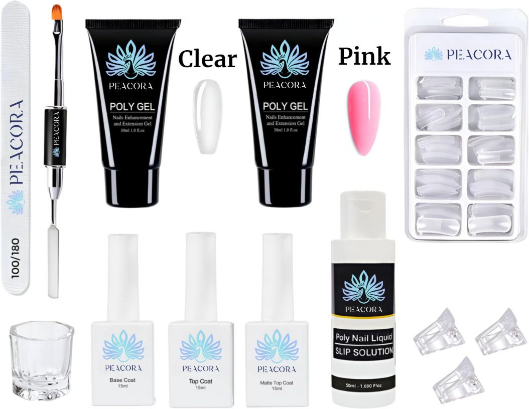 peacora Acrylic Poly Nail Gel Nail Extension Kit with Top Coat Base Coat Matte Coat & Slip Solution for begginers nail extentions kit-picture-39