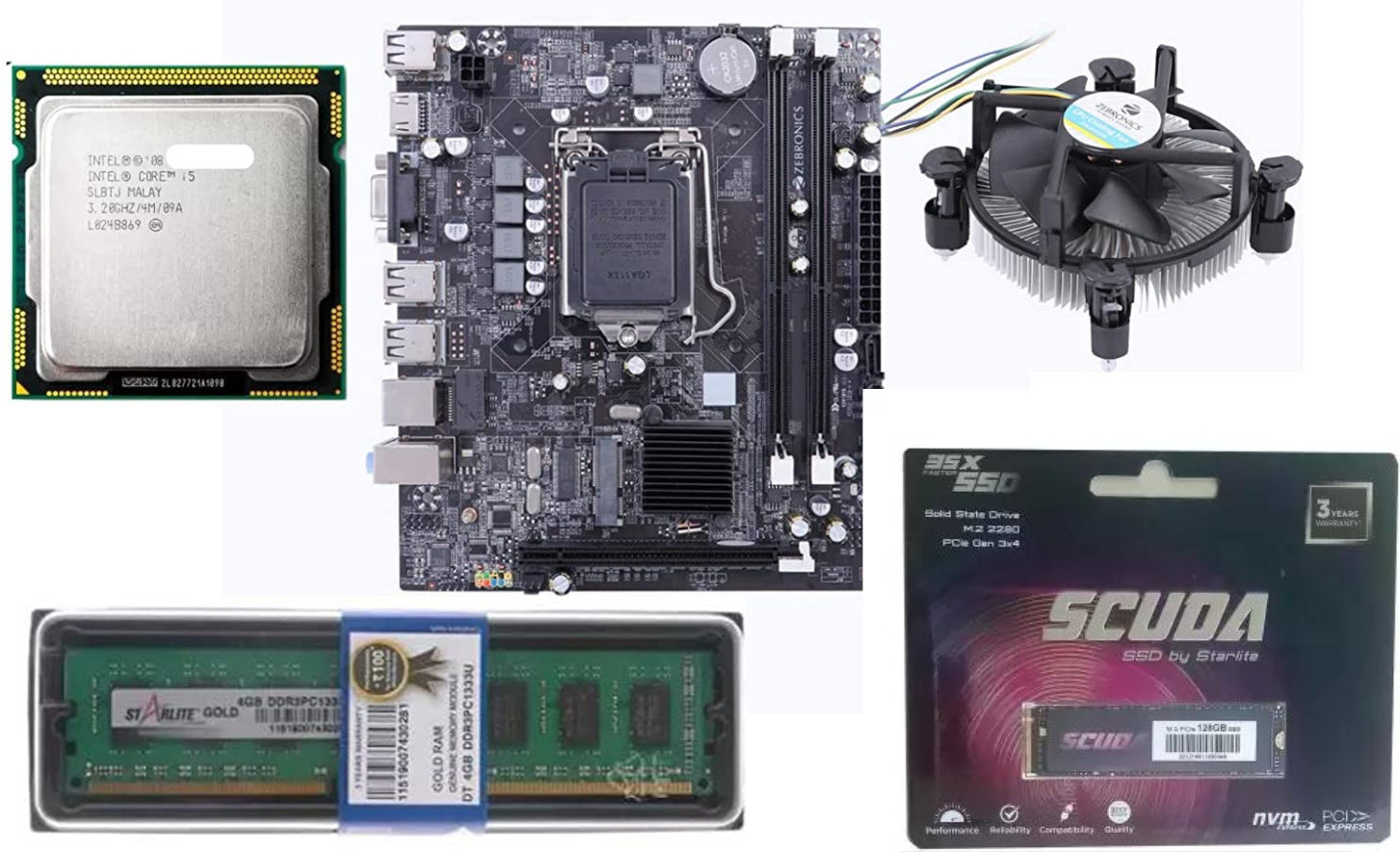 Thunderz h61 kit with i5 3rd +4gb ddr3 ram + scuda 128gb NVMe + cpu fan Combo Motherboard image 1