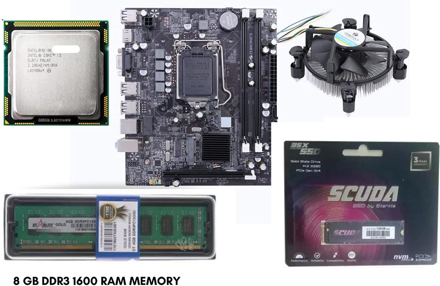 Thunderz h61 kit with i5 3rd processor+ 8gb ddr3 ram + Scuda 128gb NVMe+ cpu fan Combo Motherboard