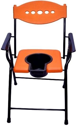 ojlaa Folding Commode Chair for unisex/ADULT Comfortable Safe chair (Orange) orange chair adult with pot Indian Commode-picture-28