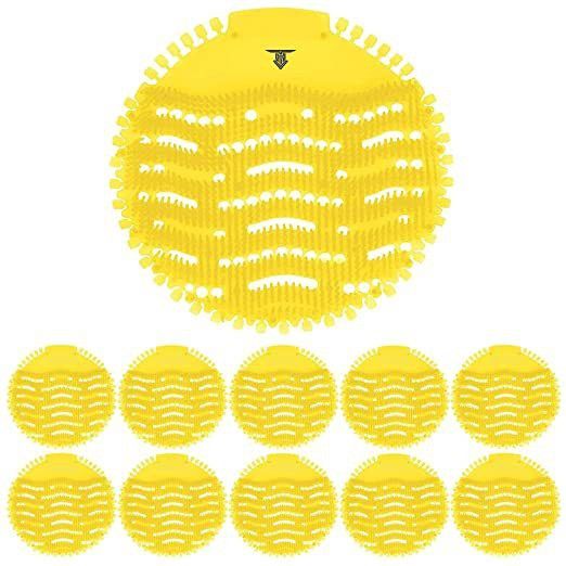 Plastic Urinal Screen Mats with Fragrance for Bathroom Use (Lemon) -10 Pcs Set Waterless Commode Urinal