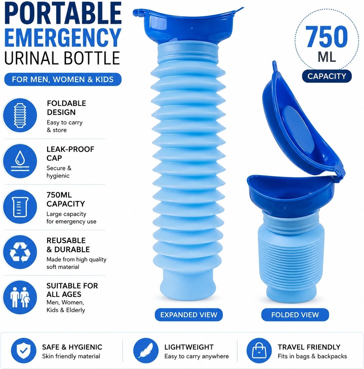 vault Portable Emergency Urinal Bottle TRAVEL-URINAL-750 Waterless Commode Urinal-picture-27