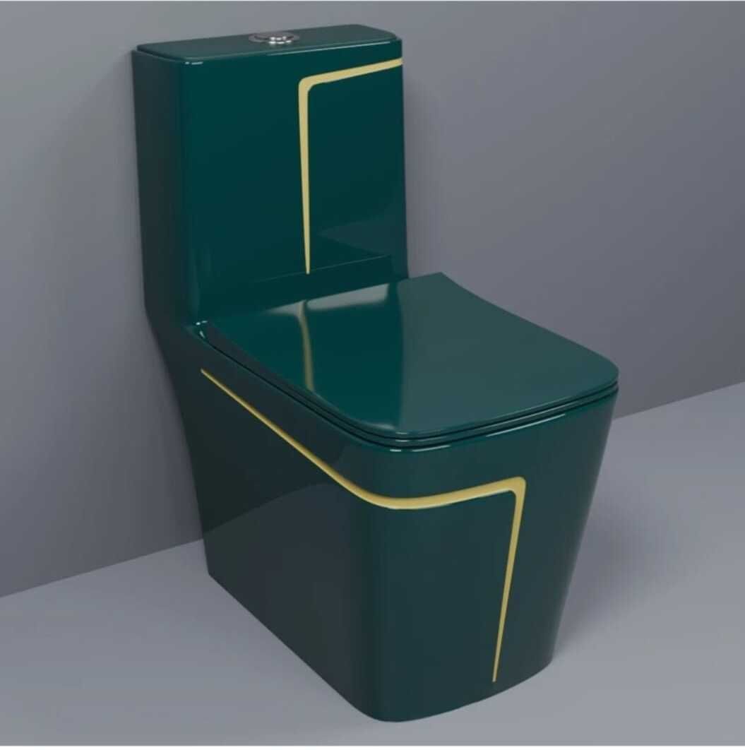 dot C/T028 Premium Quality Shining Royal Green Commode With Yellow Finishing Line And Round Flush Button Western Commode-picture-18