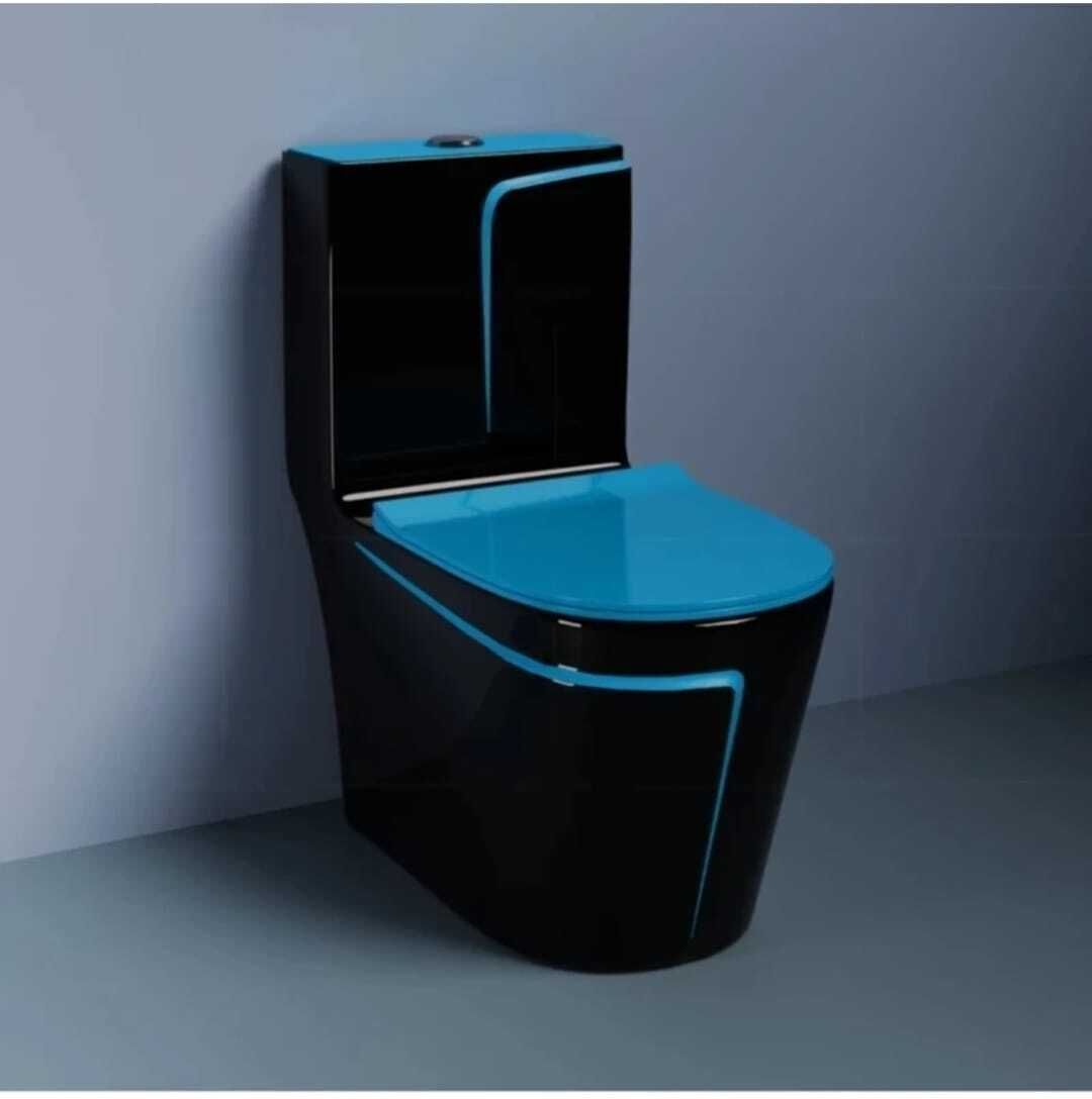 Premium Quality 1027 Shining Black commode with SKY Blue Finishing Line and Round Flush Button Western Commode-image-11