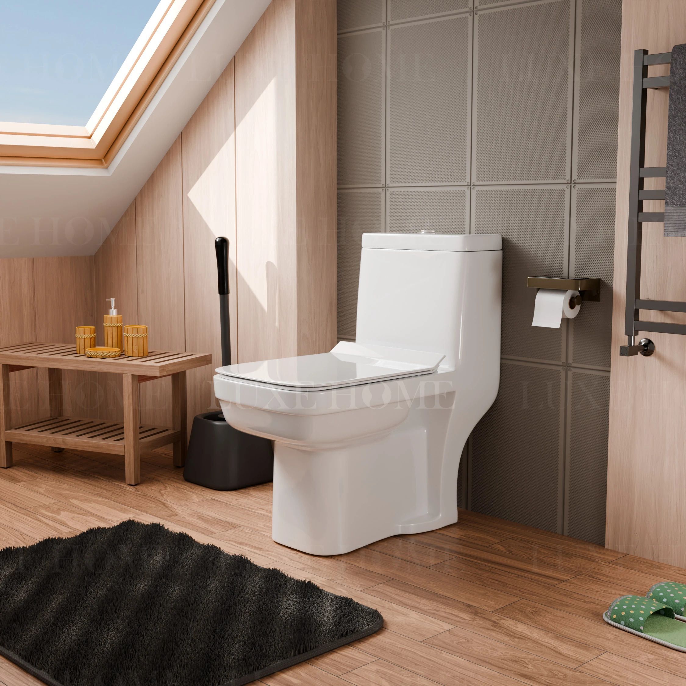 Space-Saving Modern Sleek Compact Design Commode with Water-Saving Dual Flush 105 S Trap Floor Mounted One Piece Commode / Toilet With Soft Close Seat Cover Western Commode