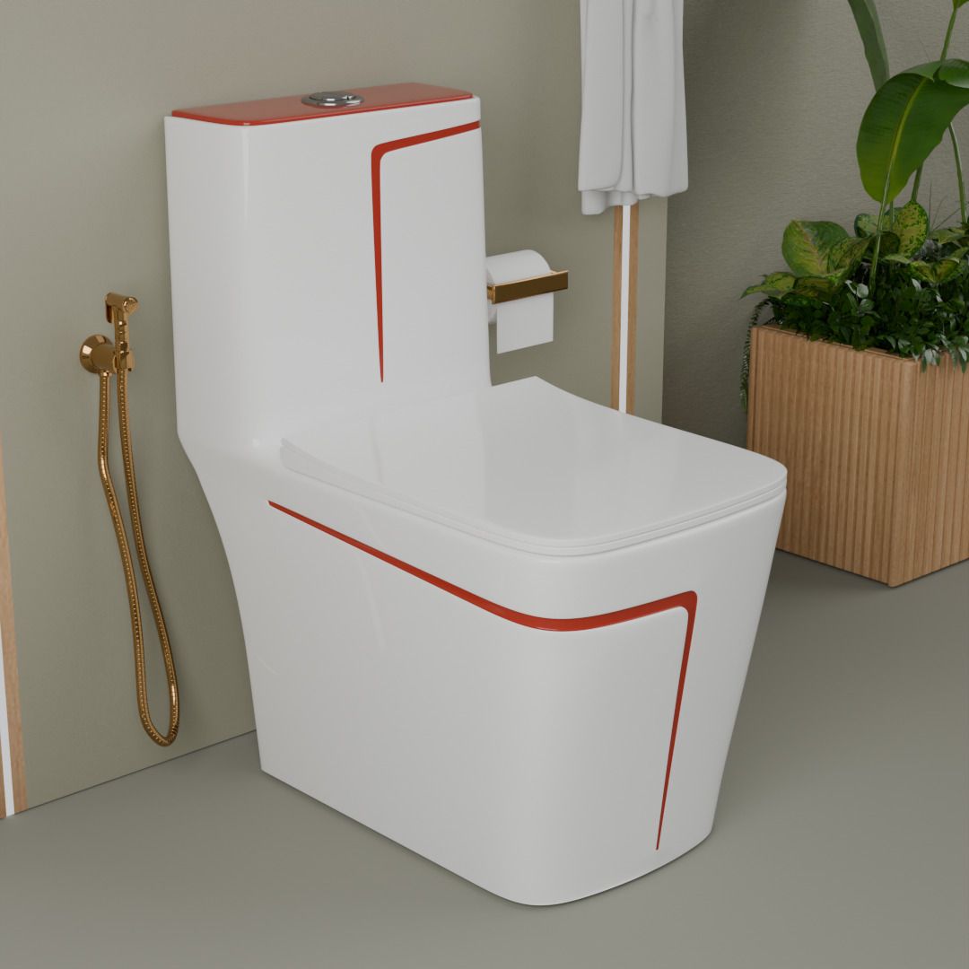 eltix 2004EL Premium Quality Shining S-Trap Square White Commode With Red Line Finishing Western Commode-picture-26