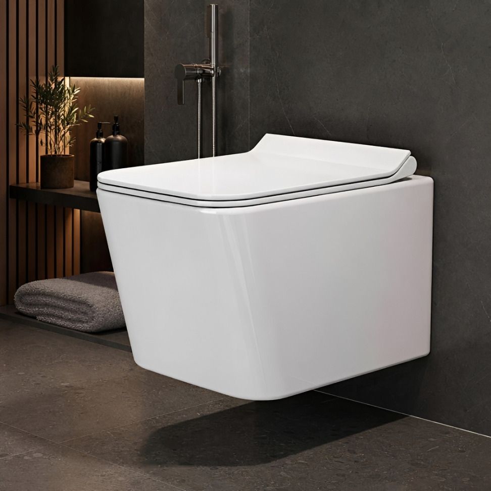 Wall Mounted Toilet | Rimless Ceramic Western Bathroom Commode with L-KEY Bolt | Eco-Flush Technology & Quiet-Close Lid | Fully Glazed, White, 557mm x 346mm Western Commode-image-41