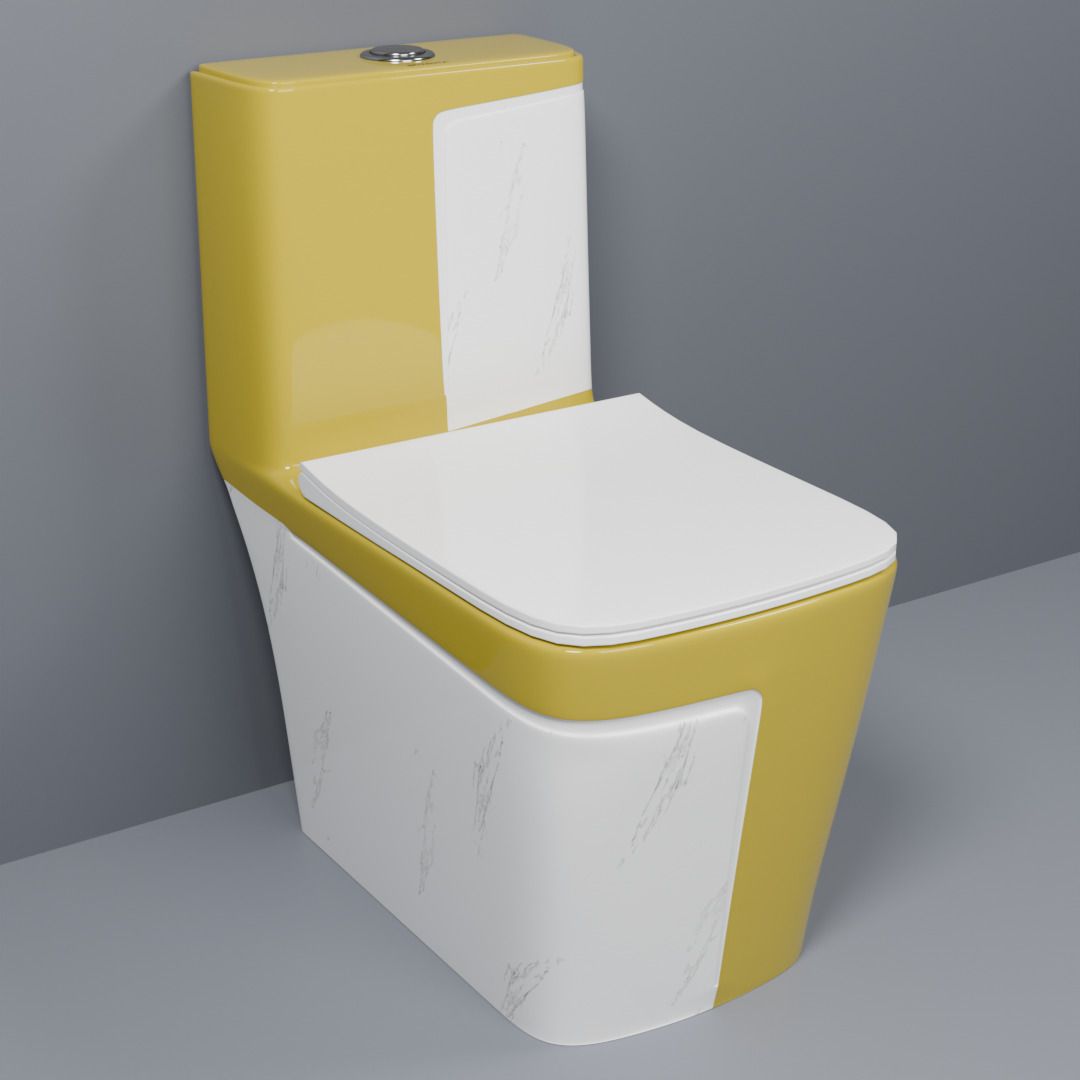 dot C/T017 Premium Quality Shining Yellow Commode With White Marble Finish And Round Flush Button Western Commode-picture-23